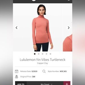Lululemon Yin Vibes Turtleneck
Copper Clay